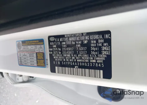2017 Kia Sorento 2.4L Lx from USA, damaged, VIN 5XYPG4A39HG237845